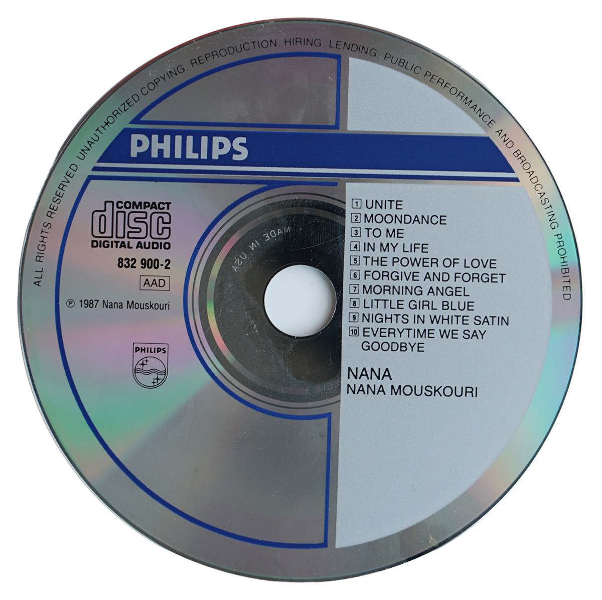 Nana Mouskouri – Nana CD 1987 Pop Vocal Philips Germany Disc Only