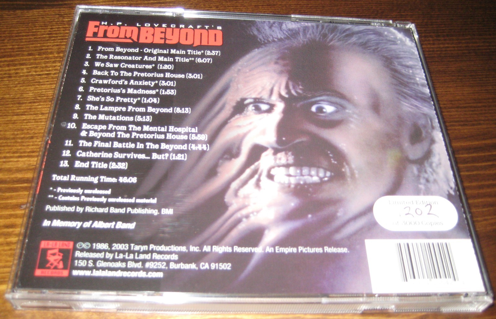 From Beyond Original Motion Picture Soundtrack Limited Edition CD La-La-Land