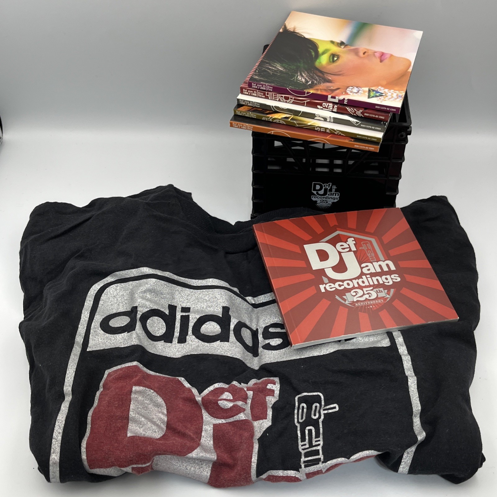 Def Jam 25th Anniversary 5XCD Mini Milk Crate + Book + T-Shirt XL Adidas RARE